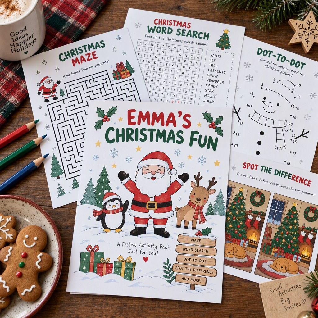 Example Christmas activity book personalized for Emma