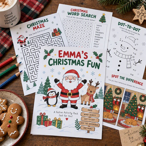 Example Christmas activity book personalized for Emma