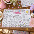 Example birthday party activity placemat for Emma turning 6