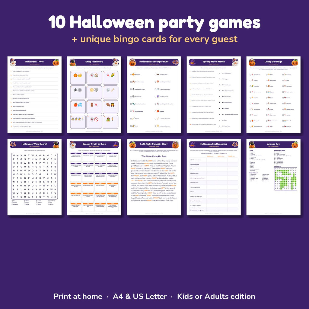 All 10 Halloween party game pages included