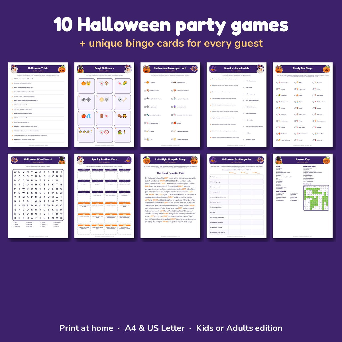 All 10 Halloween party game pages included