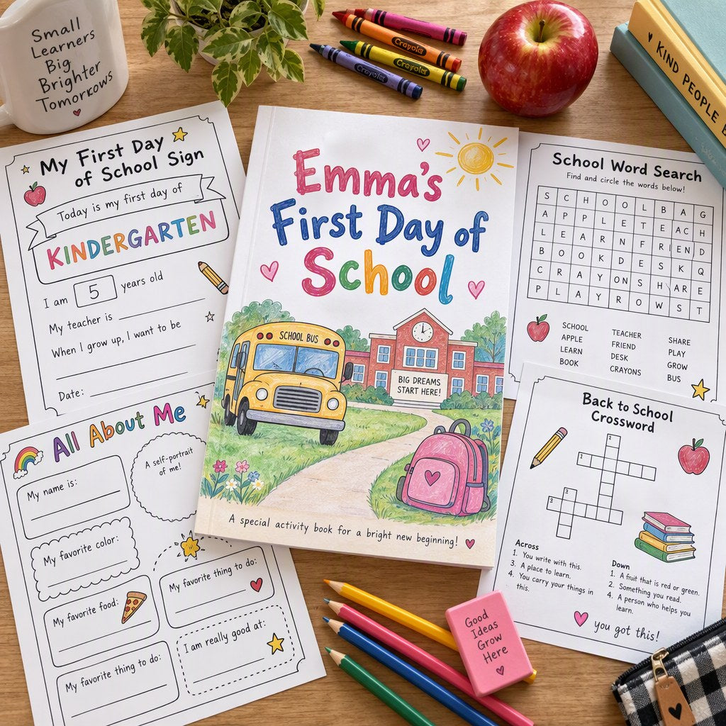 Example Personalized Back to School Activity Pack made for Emma