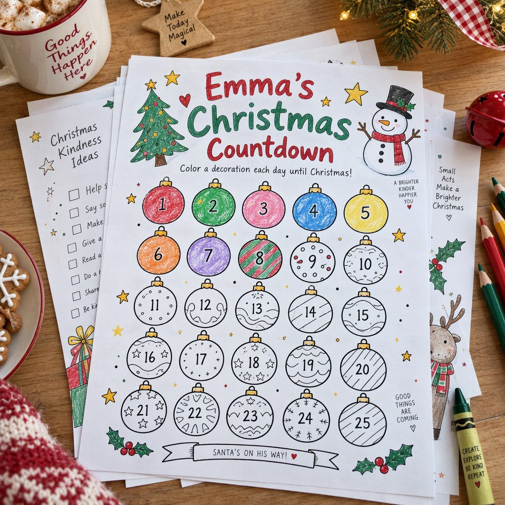 Example Personalized Christmas Countdown Chart made for Emma