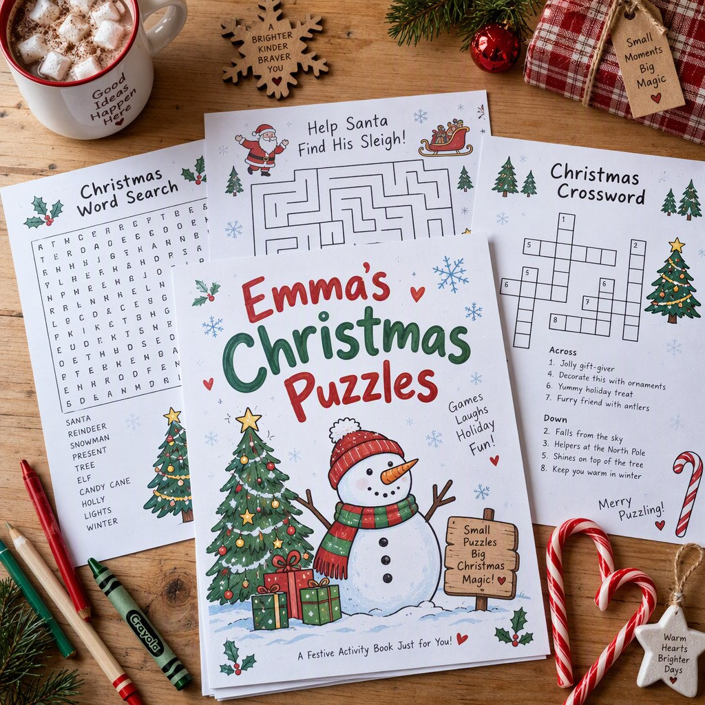 Example Personalized Christmas Word Search & Puzzle Pack made for Emma