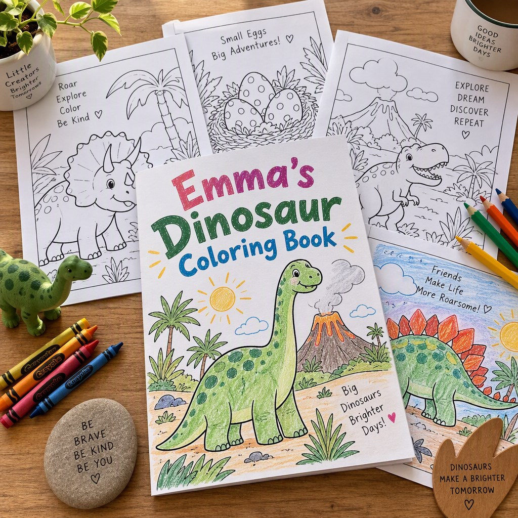 Example Personalized Dinosaur Coloring Book made for Emma