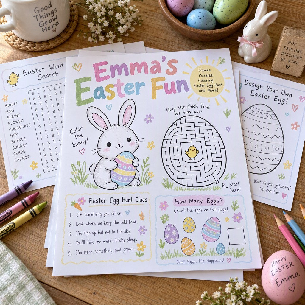 Example Personalized Easter Activity Pack made for Emma