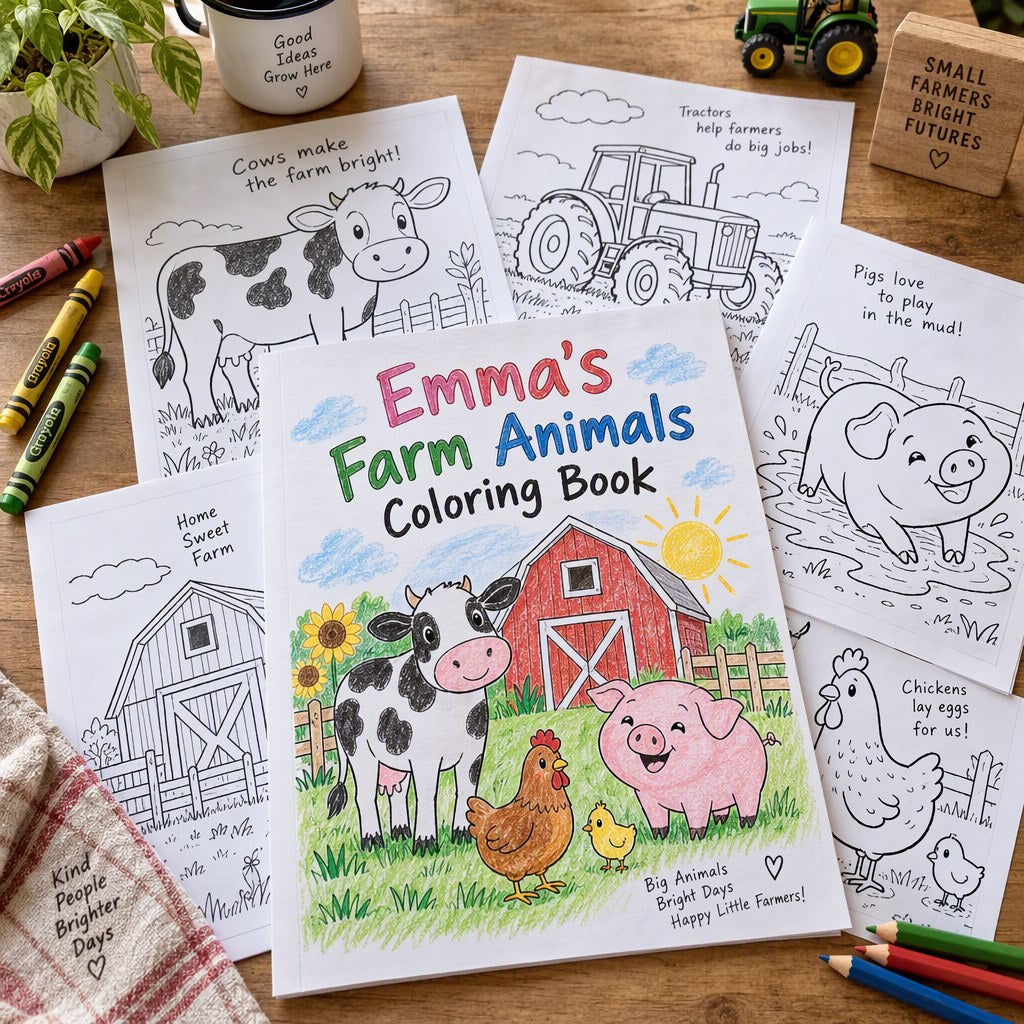 Example Personalized Farm Animals Coloring Book made for Emma