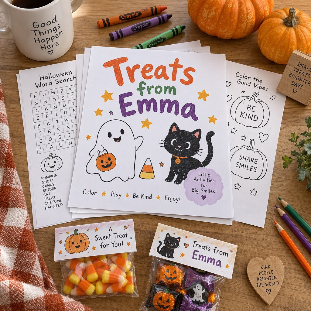 Example Personalized Halloween Treat Bag Toppers made for Emma