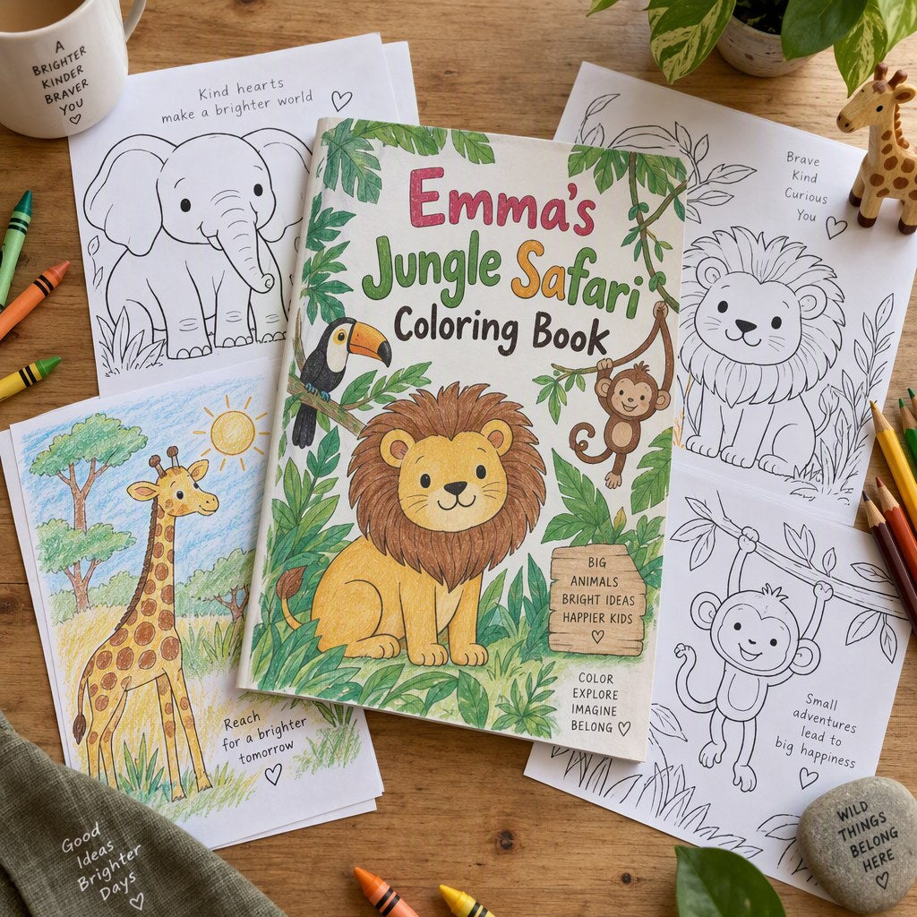 Example Personalized Jungle Safari Coloring Book made for Emma