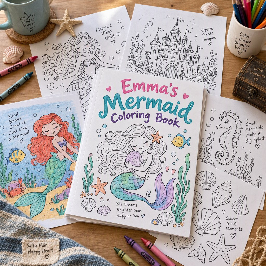 Example Personalized Mermaid Coloring Book made for Emma