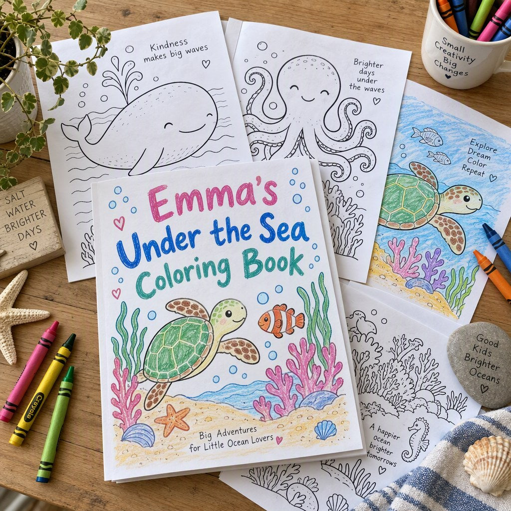 Example Personalized Under the Sea Coloring Book made for Emma