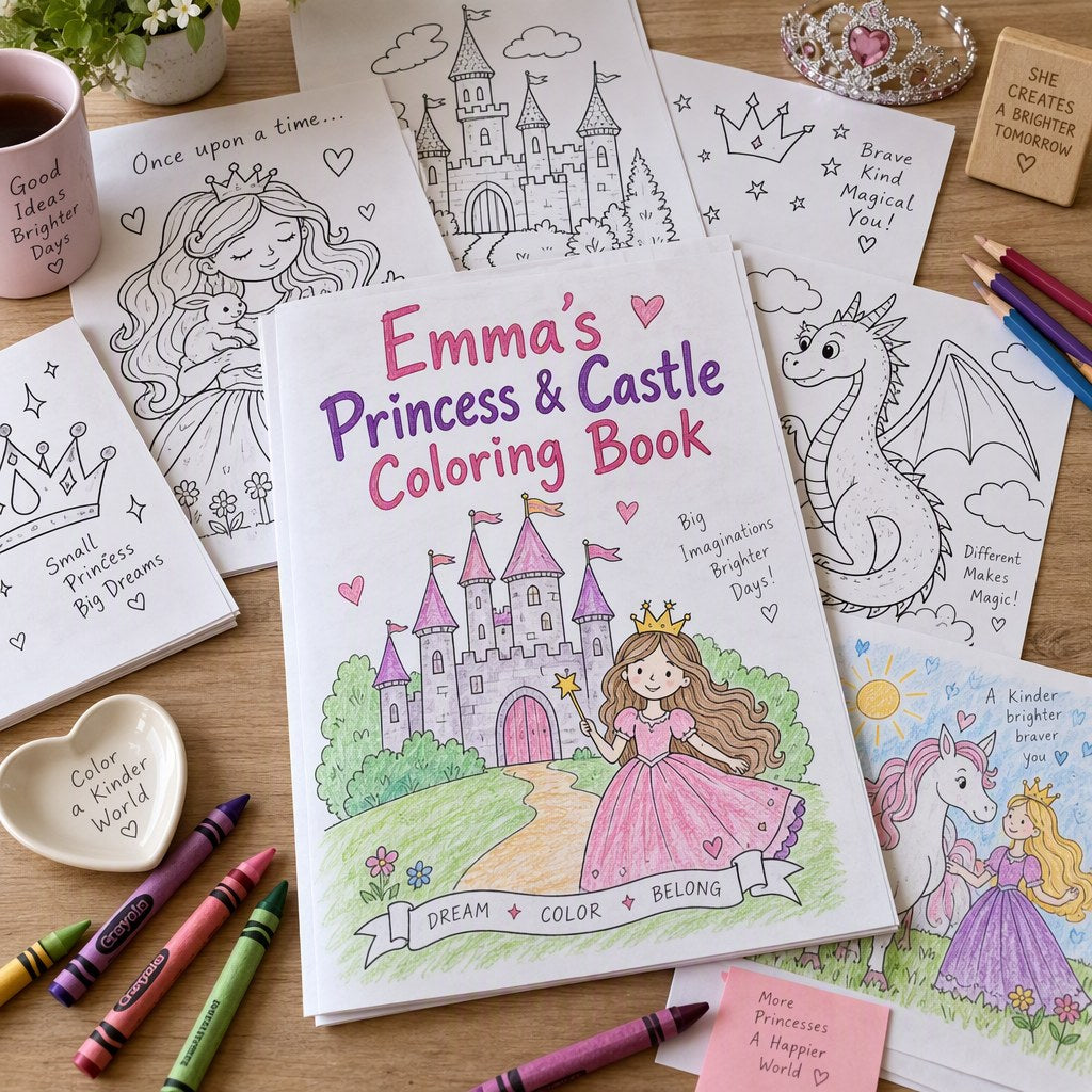 Example Personalized Princess & Castle Coloring Book made for Emma