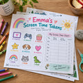 Example Personalized Screen Time Tokens & Chart made for Emma