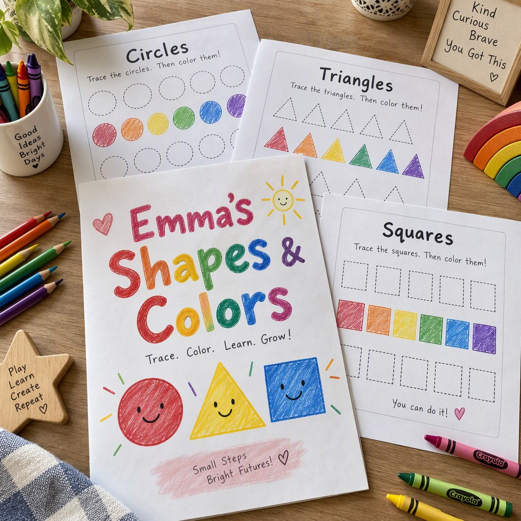 Example Personalized Shapes & Colors Workbook made for Emma