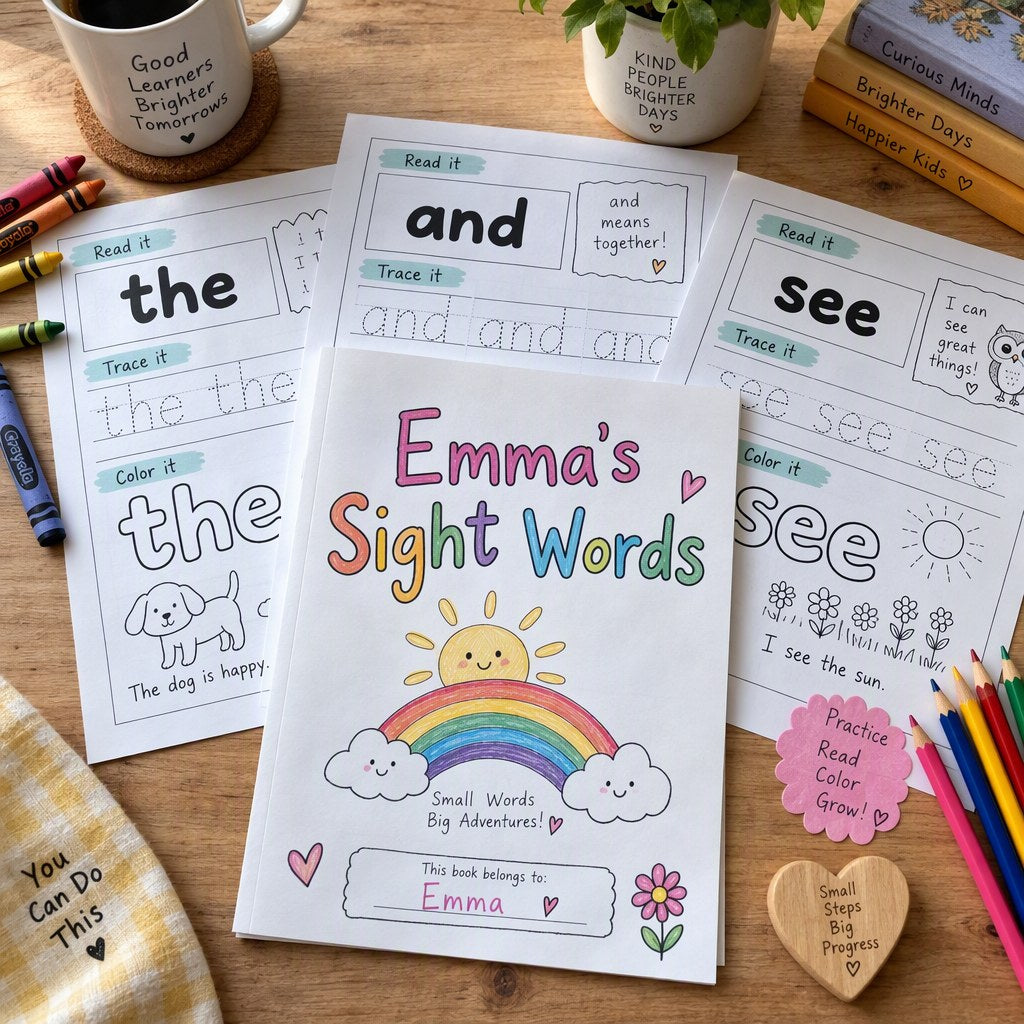 Example Personalized Sight Words Workbook made for Emma