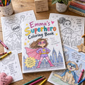 Example Personalized Superhero Coloring Book made for Emma