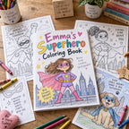 Example Personalized Superhero Coloring Book made for Emma