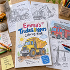 Example Personalized Trucks & Diggers Coloring Book made for Emma