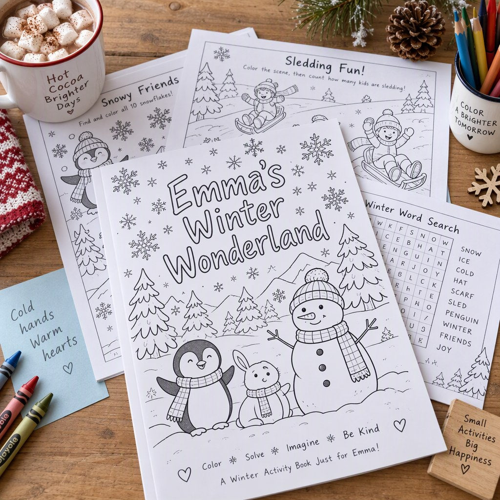 Example Personalized Winter Wonderland Coloring Book made for Emma